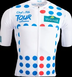 fietsshirt Tour de la Provence blauw/rode stippen