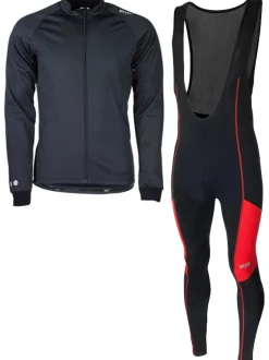 Skylar softshell winterjack + manzano salopet SET zwart/rood